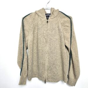 Woolrich Womens Sz M Beige Open Zipped Hooded Sweater Angora Blend